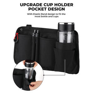 Sac de rangement universel pour fauteuil roulant, pochette pour accoudoir avec porte-gobelet et bande réfléchissante - Product Image 5