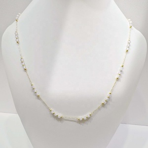 Collier en argent sterling 925 plaqué or, chaîne simple en forme de cœur, avec perles en pierre naturelle, pour femmes. - Product Image 2