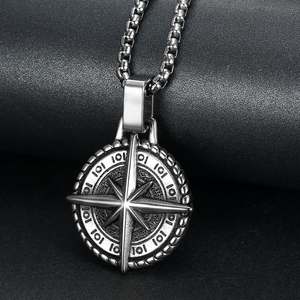 Collier pendentif rond en acier inoxydable de style cool, avec boussole étoile polaire, médaille, pendentif pirate <span class=keywords><strong>viking</strong></span> - Product Image 4