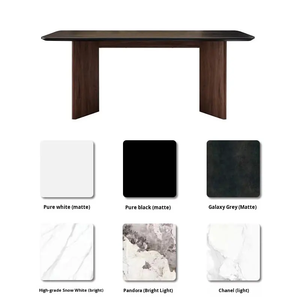 Set Tavolo da Pranzo Personalizzabile in Pietra Sinterizzata di Noce <span class=keywords><strong>Nero</strong></span> Vintage, Stile Wabi Sabi, Rettangolare per Piccoli Appartamenti - Product Image 3