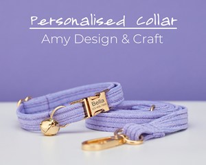 ชุดปลอกคอและสายจูงสัตว์เลี้ยงแบบกำมะหยี่สีม่วงไลแลค พร้อมป้ายชื่อสลักชื่อฟรีสำหรับลูกแมว/ลูกสุนัข พร้อมกระดิ่งทอง - Product Image 4