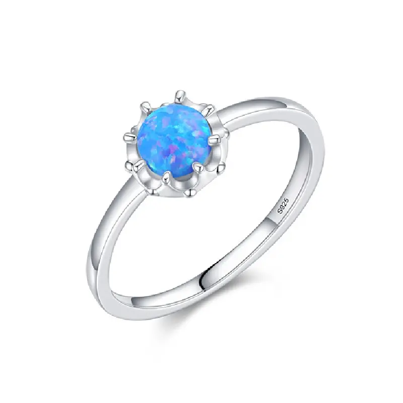Fashion Dainty Trendy 925 Silver custom jewelry Rhodium / Gold Plated Flower Synthetic Opal Ring for Women