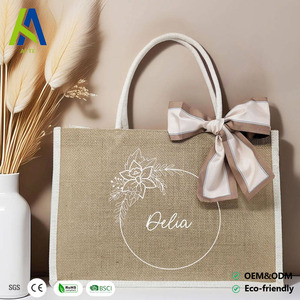 Sac Fourre-Tout Réutilisable Naturel Personnalisé Organique Naturel Pliable <span class=keywords><strong>Dessin</strong></span> Toile Plage Shopping avec Matériel de Jute - Product Image 1