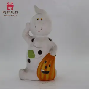 Resin Crafts Handmade Halloween White Ghost Pumpkin Desk Decoration Resin Figurine Statues