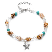 Tobillera de varias capas con cuentas de turquesa hechas a mano para mujer y niña, pulsera tobillera de playa de mar, cuentas de aleación