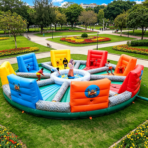 Jeu gonflable commercial de tirage à <span class=keywords><strong>la</strong></span> <span class=keywords><strong>corde</strong></span> pour événements d'entreprise en plein air, jeu de capture de balles gonflables Hippos affamés pour le team building - Product Image 1