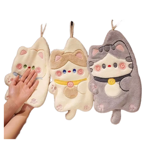 Toalla de <span class=keywords><strong>Mano</strong></span> Suave Bordada de la Serie Lucky Cat, Colgante, con Diseño de Dibujos Animados, Súper Absorbente, de Secado Rápido, Pequeña, Cuadrada, No Desprende Pelusas, Gruesa - Product Image 1