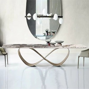 Phong cách Retro cao cấp ánh sáng thiêu kết đá thiết kế đơn giản nhà hàng thép không gỉ Nhà Bàn ăn vuông - Product Image 5