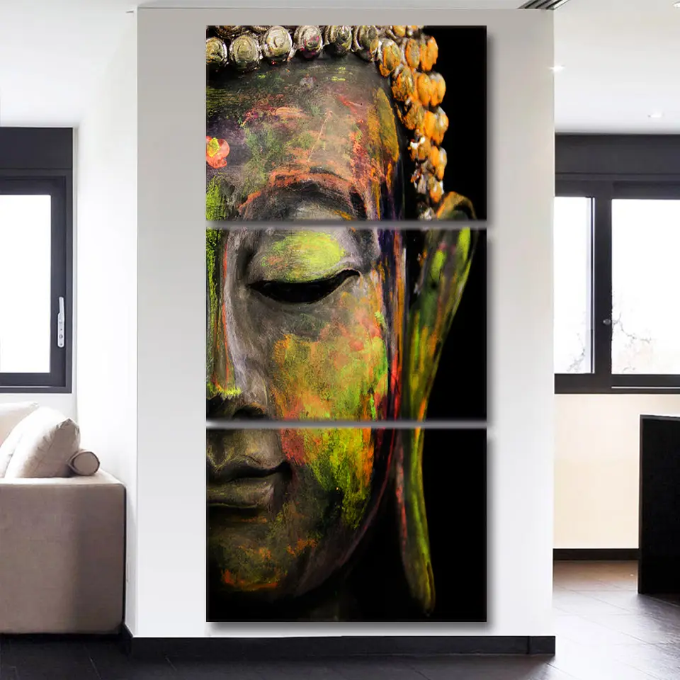 Living Room 3 piece Buddha painting Picture Buddha prints wall canvas art