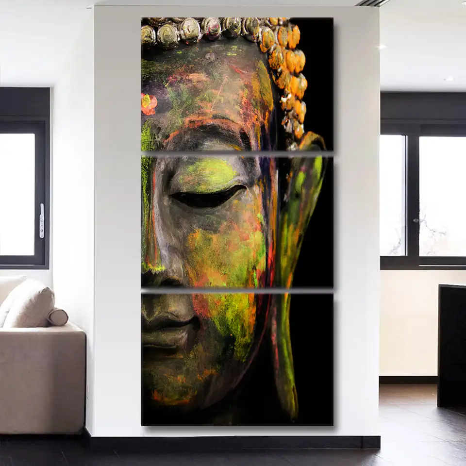 Cuadro de Buda de 3 piezas para sala de estar, lienzo de pared, arte