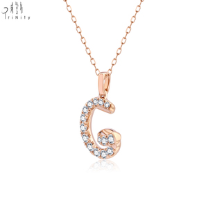 Collier pendentif en or rose massif 18 carats avec diamant naturel véritable, collection élégante Curve Initial, lettres U O D Q G, nom personnalisé pour fille - Product Image 3