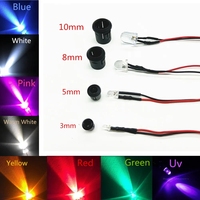 Diodes LED transparentes DC3V 5V 12V 24V 3MM 5MM 10MM pour pré-câble rouge/vert/bleu/jaune/UV/ Orange/rose/chaud/blanc/RGB