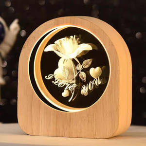 Lampe à illusion 3D, veilleuse pour meilleur ami, sœur, garçons et filles, femmes, anniversaire, lampe de table en bois LED avec USB (Rose d'amour) - Product Image 2