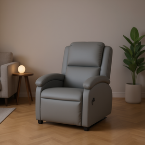 Grey <b>Massage</b> Recliner <b>Chair</b> Manual Operation Faux Leather Upholstery Contemporary Design Solid <b>Back</b> Padded Arms - Product Image 2