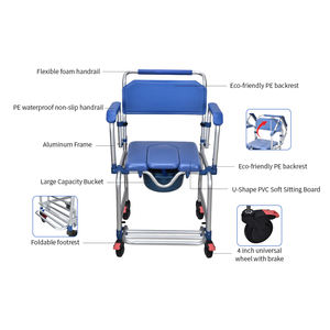 Chaise de toilette roulante en aluminium moderne pour soins à domicile, avec accoudoirs pliables, portable, légère, capacité 125 kg, pour <span class=keywords><strong>personnes</strong></span> âgées - Product Image 3