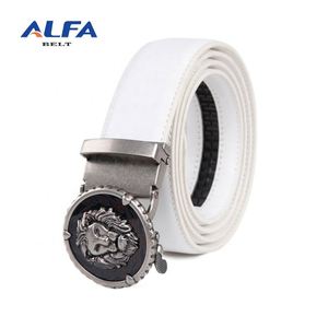 Alfa Men's Genuine Leather Jean Ratchet Hip Hop Belt con hebilla automática y logotipo personalizado - Product Image 1