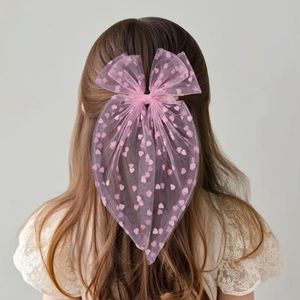 Wholesale Lace <b>Bow</b> <b>Clip</b> Coquette Barrettes with Long Tail Ribbon for Women Christmas Valentines Wedding Prom Accessories - Product Image 1
