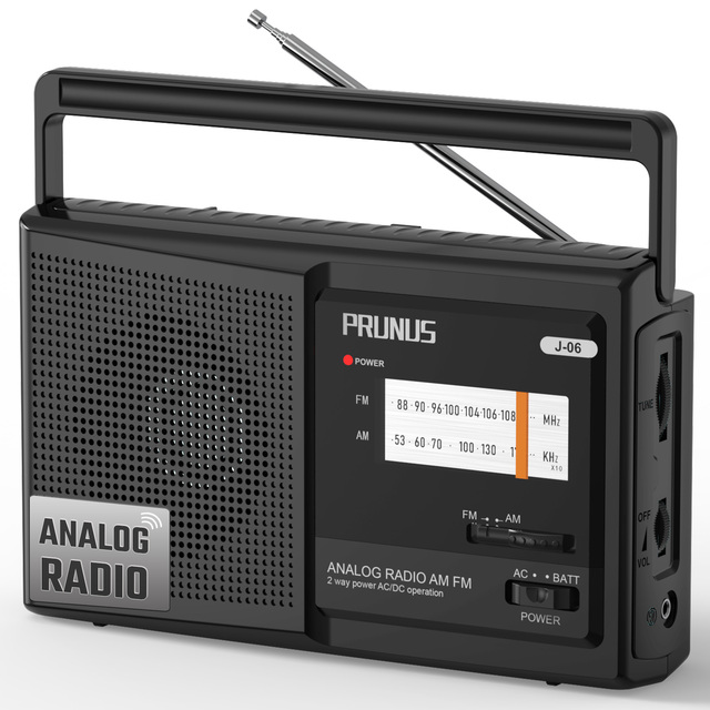 PRUNUS Analog AM FM Radio Portable with PVC Chip, Battery Operated AC Plug Excellent Reception D Battery Analog Radio