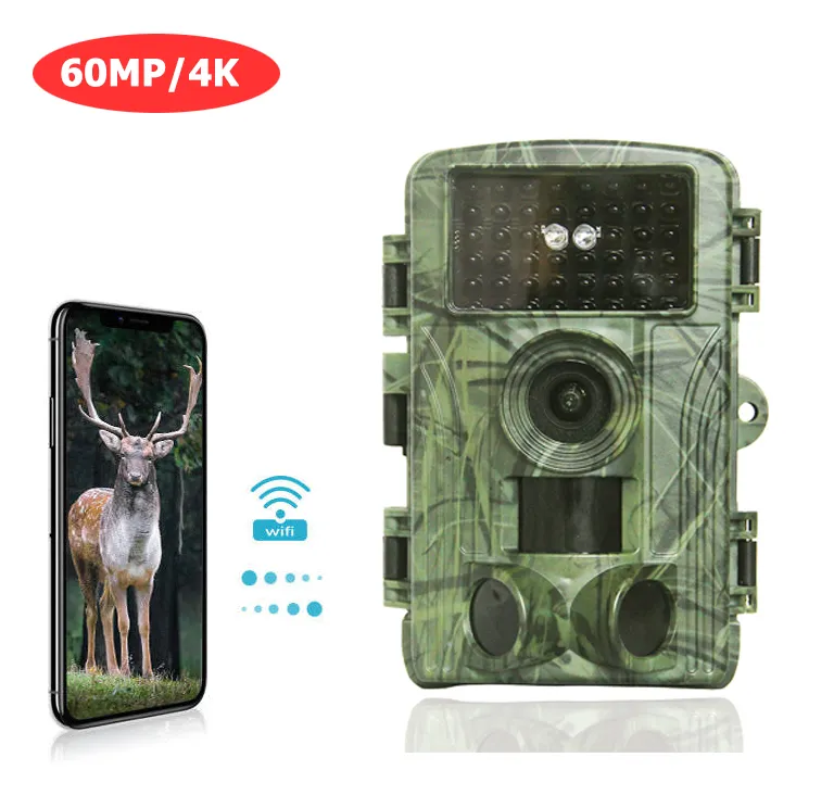 Nouveau Design App Live View Wild Trail Game Camara Vision nocturne Wildlife Trail Camera Chasse 4K 60Mp Wifi Caméras de chasse