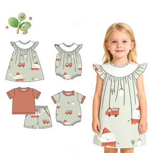 Tenues d'été en coton doux pour bébé avec adorable imprimé dinosaure, robe à manches à volants/combinaison/ensemble à manches courtes pour tout-petits - Product Image 1