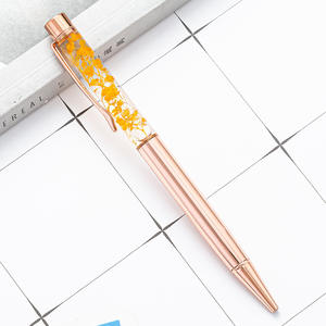 Stylo à bille en métal avec paillettes d'or flottantes, fleurs et cristaux pour filles et enfants - Product Image 5