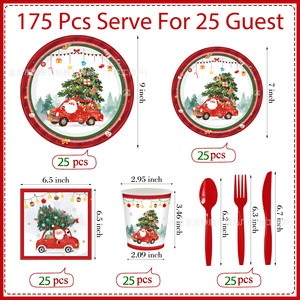 Christmas <b>Disposable</b> Tableware Set Paper <b>Plates</b> Cups Napkins Party Supplies For Holiday Family Gathering - Product Image 2