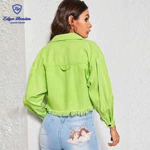 Nouveau design personnalisé lavis <span class=keywords><strong>vert</strong></span> à manches longues femmes veste en <span class=keywords><strong>jean</strong></span> - Product Image 3