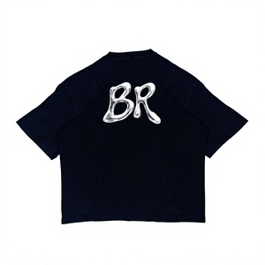 Camiseta Negra Extra Grande Personalizada para Hombre, con Gráfico de Letras Metálicas Cromadas, Manga Corta, Estilo Urbano, de Algodón - Product Image 1