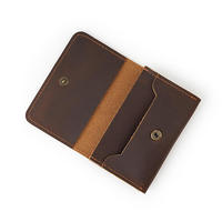 Dompet Kartu Mini Kulit Crazy Horse Vintage 4 Inci dengan Kantong Koin Kancing untuk Pria & Wanita, Tempat Kartu Kredit/Bisnis