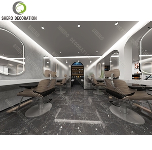Barber Shop Interior Design Customized High Quality Barber Shop Wood Cabinet Barber Shop <b>Mirror</b> Station With <b>Light</b> - Product Image 5