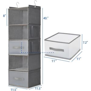 Organiseur de placard suspendu à 5 niveaux avec 2 tiroirs, pliable, en tissu non tissé, pour l'organisation des vêtements dans la chambre - Product Image 3