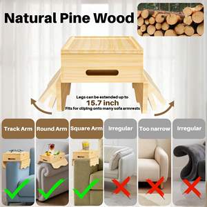 Table d'accoudoir de canapé personnalisée avec plateau amovible, table d'accoudoir de canapé en bois à clipser avec porte-gobelets et tiroirs - Product Image 5