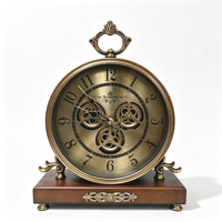 Horloge de table vintage à engrenages apparents, base en marbre et bois massif, décoration de luxe pour la maison, horloge de cheminée pour salon, bureau, hôtel, ornement de bureau