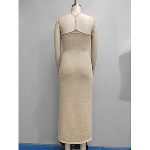 High Quality New Design Custom 100% Tape Yarn <strong>Knitted</strong> Long <strong>Dres</strong> Women Summer Spring Causal Maxi Dress - Product Image 3