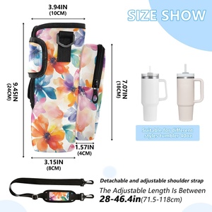 Colorful Rainbow Tie Dye Flower <b>Sublimation</b> Custom Design Water Bottler Shoulder Bag 40oz Tumbler Holder Bag for Women - Product Image 4