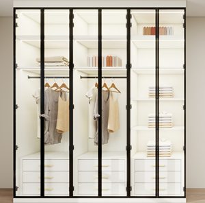<span class=keywords><strong>Armoire</strong></span> sur mesure minimaliste avec <span class=keywords><strong>porte</strong></span> <span class=keywords><strong>coulissante</strong></span> en verre transparent, design sans poignée et éclairage LED pour chambre à coucher - Product Image 2