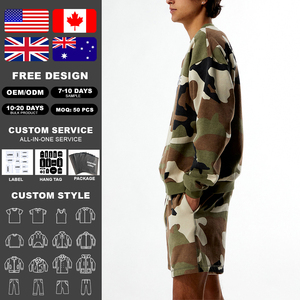 KingSen High Quality Men Camo Print <b>Tracksuit</b> Thick Cotton Pullover Sweatshirt And Shorts Set Loose Casual Streetwear Outfit - Product Image 2