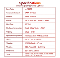 OEM M.2 2280 SATA III SSD 64GB 8TB, Performa Baca Tulis Sekuensial Tinggi untuk Penyimpanan Lokal Perangkat Visi Mesin Tipe Kabinet