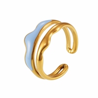 Bague à double couche en forme de vague, en acier inoxydable plaqué or, créative, ouverte, pour femmes, LT-A636