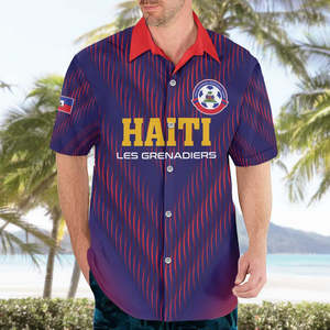 Chemise Hawaïenne de la Fédération de Football d'Haïti 2026WC pour Homme – Cardigan Boutonné à Imprimé par Sublimation, Coupe Ample, Haut pour Fan de Football Haïtien - Product Image 2
