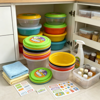 Contenants alimentaires jetables en plastique, couvercles hermétiques multicolores, seaux empilables pour la conservation des aliments en cuisine et en camping