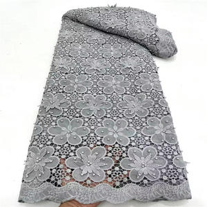 Cordón Soluble en Agua africano de lujo, encaje de guipur, tela de flores bordadas en 3D con cuentas, gasa para vestido de novia nigeriano - Product Image 4