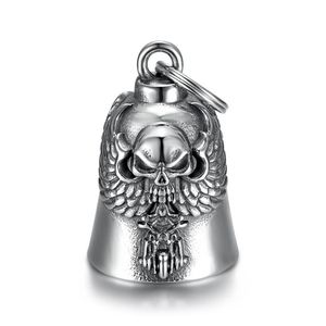Llavero de acero inoxidable con forma de calavera de motocicleta y alas, colgante unisex - Product Image 5