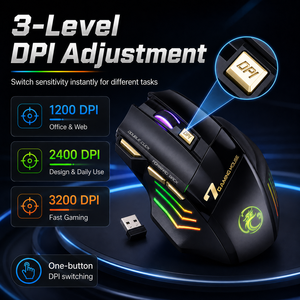 Ratón Inalámbrico Recargable para Juegos, Clic Silencioso, Receptor USB 2.4G, Retroiluminación RGB, 7 Botones, DPI Ajustable para Laptop y PC - Product Image 5