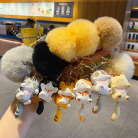 Gantungan Kunci PVC Bola Bulu Kucing Anime Kartun Lembut, Liontin untuk Hiasan Tas