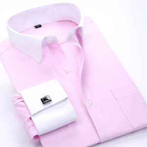 Camisas de vestir formales a rayas para hombre, camisa con botones y puños franceses de manga larga, ropa formal Blanca personalizable - Product Image 5