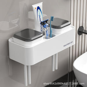 Juego de soportes para cepillos de dientes montados en la pared, almacenamiento rectangular, sin perforación, estantes duraderos para baño - Product Image 4