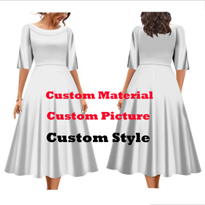 Harga terbaik kustom warisan desain Pulau pakaian wanita ukuran besar setengah lengan pas dan suar lipit Gaun panjang ayun - Product Image 5