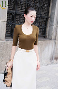 Minifalda de Mujer, Corte en A, Cintura Alta, Elegante, Tejido Sólido, Mezcla de Poliéster Transpirable, Moda OEM, Todas las Temporadas - Product Image 5