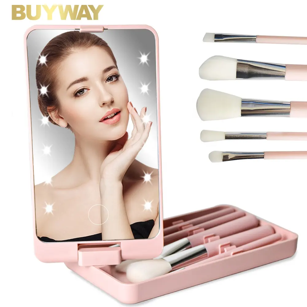 Women LED Light Mirror Folding Makeup Brush Miroir Set Touched Screen Espejos Vanity Makeup Mirror with Storage Box